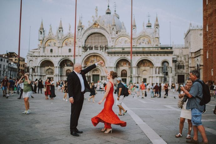 best places weddings honeymoon engagement photos venice st marks square bell tower